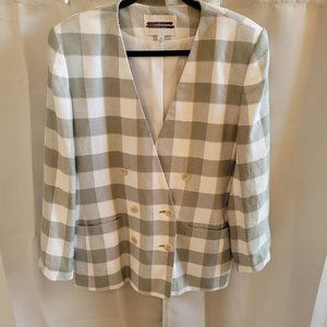 VINtage Plaid Check Womens Blazer Size 14‎ Sage Herringbone Made in Egypt 16039